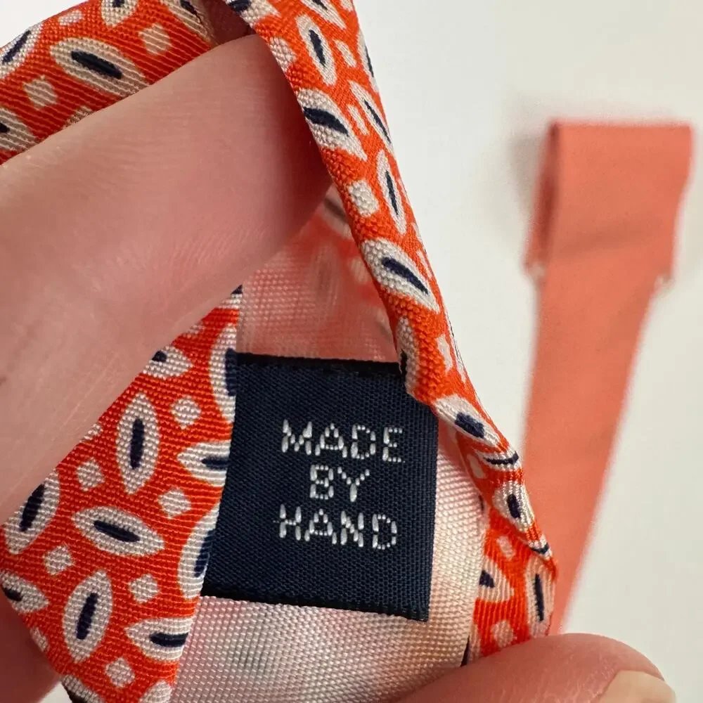 Polo Ralph Lauren Geometric Necktie 100% Silk Orange Made In USA Classic Preppy